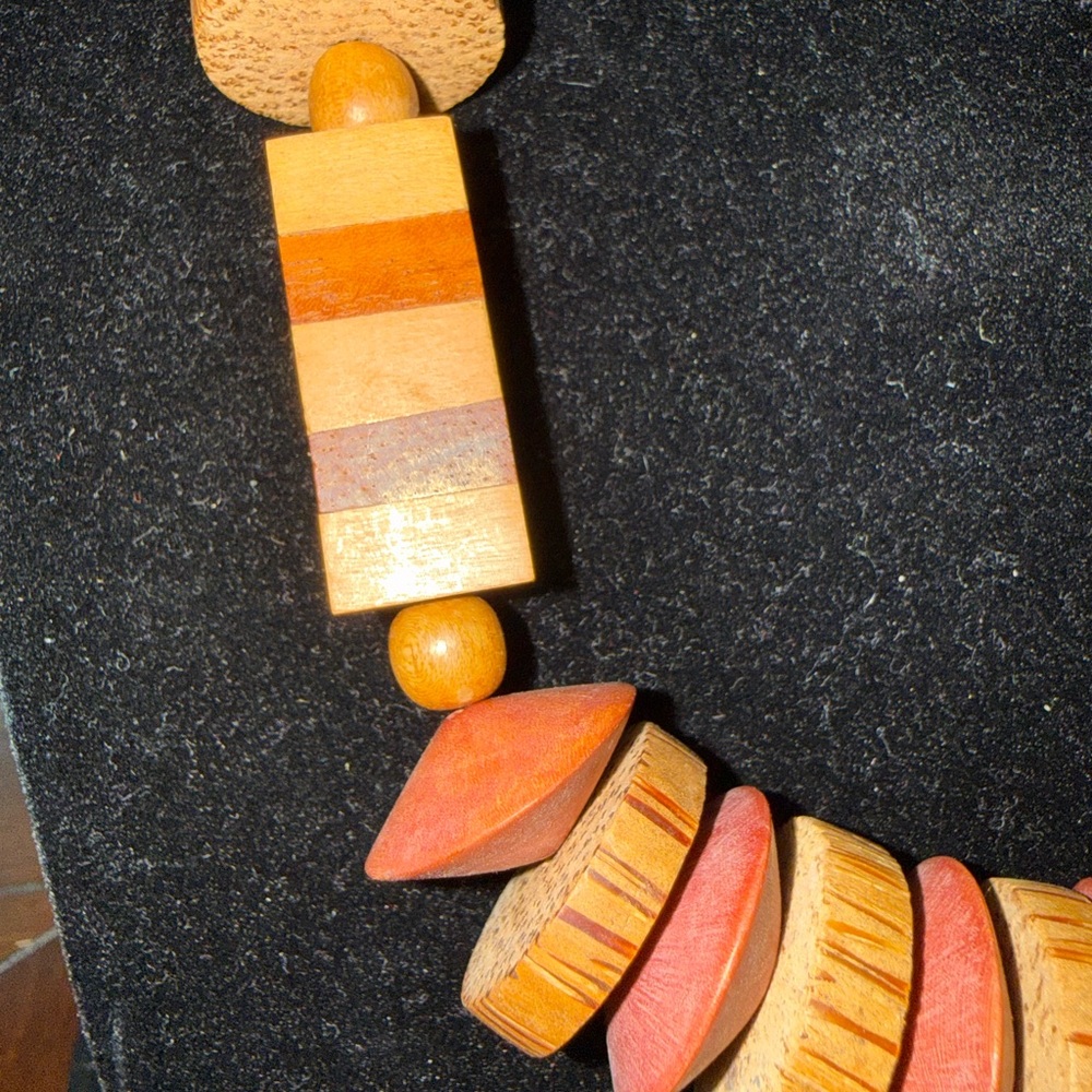 Wooden Geometric Shapes Beaded Necklace-12.5” Long - Picture 2 of 3